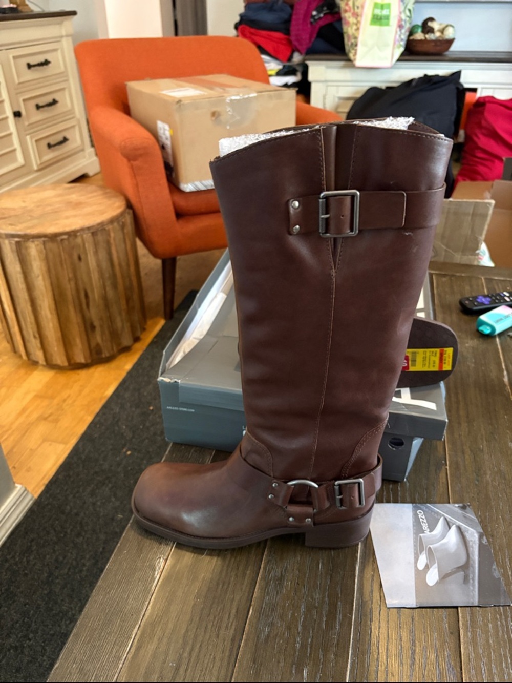 Woman’s moto Brown Leather Riding Boots - Picture 5 of 10